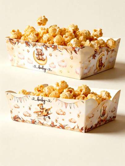 12pcs Brown Bear Theme Disposable Food Trays, Disposable Food Container, Snack Storage Boxes, French Fries Popcorn Boxes, Paper Bowls Plates, Babe Shower Party Disposable Tableware Supplies, 1st Birthday Party Decorations, Gender Reveal Decor, Babe Shower Decor, Brown Bear Party Supplies, Dining Room Decor, Table Decorations, Movie Night Picnic Take Out Restaurant Food Packaging Boxes, Kitchen Wrapping Supplies﻿, Party Favors