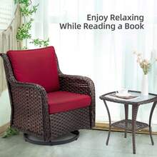 Encrypted Red Juego de Bistro Exterior 3 Piezas con 2 Sillas Mecedoras Giratorias 360° y Mesa de Cristal Templado para Jardín y Terraza - Rojo - Ver 8