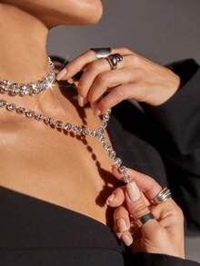 1件 时尚、优雅、奢华的Y形水晶项链 - 白k - 查看 3