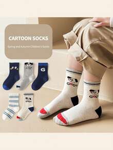 5双装儿童可爱小狗图案运动袜，简约设计，适合户外活动，透气舒适，适合学生，春夏款 - 藏蓝色 - 查看 10