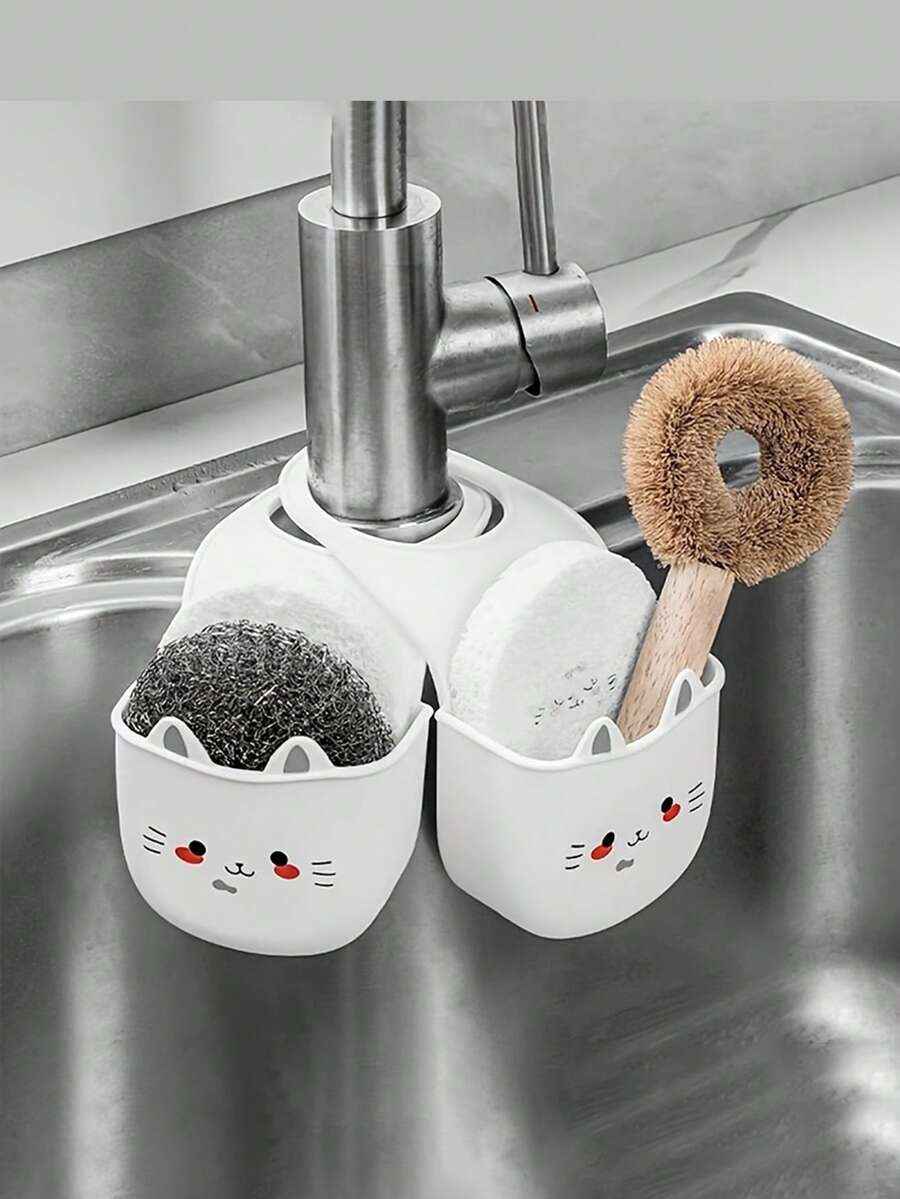 1个可爱猫咪造型硅胶水龙头延长器，采用硅胶材质，带排水孔，经久耐用，节省空间，适用于浴室和厨房，既美观又耐用。