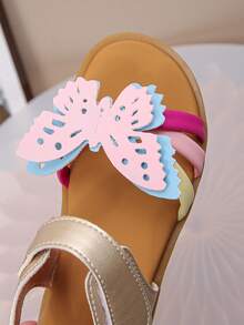 女童荷叶边蝴蝶凉鞋 - 舒适露趾平底夏季鞋