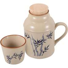 Vintage Ceramic Carafe And Mug Set. Large-Capacity Water Jug With Lid And Handle. Elegant Tea Set For Loose Tea And Cold Drinks. Small Ceramic Teapot. Retro Kung Fu Tea Kettle For Home Or Office. Portable Serving Dish, Small   With Lid. Ceramic Teacup Set. Chinese-Style Bottle With Handle For Home Or Office. - Tre xanh - Xem 6