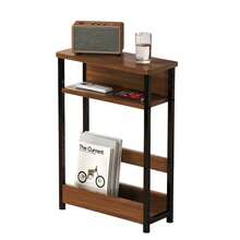 Techigher Narrow Side Table, 3-Tier End Table With Storage Shelf, Thin Sofa Side Table For Narrow And Small Spaces, Bedside Table Nightstand For Living Room - Walnut - View 2