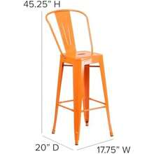 4 Pk. 30'' High Orange Metal Indoor-Outdoor Barstool with Back(default) - Multicolor - Ver 3