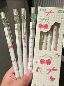 1pc/4pcs/8pcs Cherry Automatic Mechanical Pencil, (4pcs/Box) Random Color & Style, No Need To Sharpen, Refillable Lead, Smooth Writing, Built-In Eraser, Suitable For Exams, Sketching And Drawing, Professional Pencil For Art - Multicolor - View 3