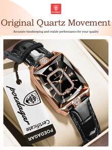 POEDAGAR 1件装时尚优雅女士防水夜光日期腕表，PU皮表带，水钻装饰，奢华女士石英腕表，适合日常佩戴，女士礼物