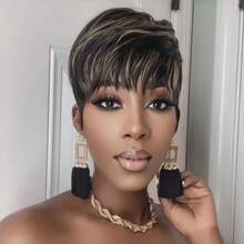 Pixie Cut Wig For Human Hair 1B30 Short Wigs For Women Human Hair Quick Get Up And Go Wig Short Layered Wig Hair Replacement Valentine's Day, Halloween Costumes,Daily Use Glueless Short Real Human Hair Wigs With Bangs None Lace Front Haircut Wigs Full Machine Made Wig