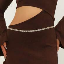 1件装女士镶钻链条腰带，优雅金色腰链，适合秋季、万圣节等场合。 - 金色 - 查看 5