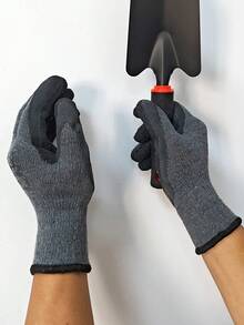 男女通用防滑园艺防护手套，皱褶乳胶橡胶涂层工作手套，无缝针织橡胶园艺手套，重型耐油防护工作手套，皱褶乳胶手套，父亲节礼物，适用于建筑工地、仓库、园艺、组装、卡车司机、景观美化等场合。 - 灰色 - 查看 7