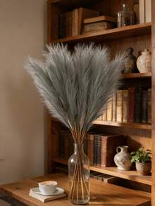 5/20 piezas Pasto pampa falso grande y esponjoso, flores artificiales de seda gris Pompas ramas para rellenar jarrones, decoración del hogar bohemia, boda, fiesta, sala de estar - Multicolor - Ver 3