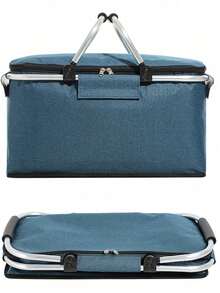 高品质可折叠购物篮，铝合金框架 - 防水隔热黑色牛津布手提袋，适合野餐、购物等，野餐必备 | 时尚手提袋设计 | 铝合金框架篮，野餐篮 - 彩色 - 查看 7