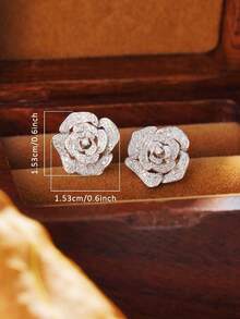 2 Pairs Of S925 Sterling Silver Original Versatile Ins Style Camellia Zirconia Stud Earrings For Women, Suitable For Daily Wear, Holiday, Party, Jewelry Gift