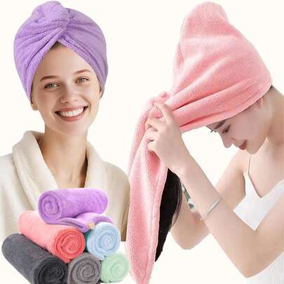 3条装女士速干干发巾 - 加厚柔软干发帽，超强吸水干发头巾，浴室干发巾，温和护发，佩戴方便，女士沐浴配件，浴室居家旅行健身必备（多色套装）。家居浴室装饰，夏季干发帽。