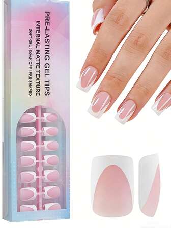 168pcs Short Square Deep French False Nails, Pink And White French Gel False Nails, Matte French False Nails, Soft Gel False Nails. These Durable False Nails Come In 15 Sizes And Are Suitable For DIY Nail Art, As Well As For Women And Nail Salons.