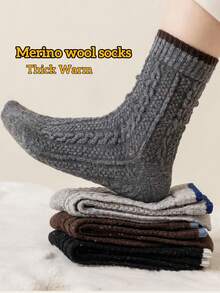 1/2/3/5 双装美利奴羊毛袜，冬季保暖袜，撞色女士中长袜，秋冬季加厚袜