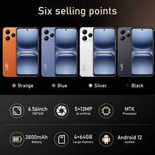 FUFFI Global Unlocked M17 Pro Smartphone With Android, 6.56inch HD Screen, 4GB RAM 64GB ROM, Large Battery 3800mAh, 5MP+13MP Camera, Dual SlM, Unlock Mobile Phone, Included Headphones Type-C Charging Cable, Protector, Pecfect Gift For Holiday Birthday - Màu xanh lam - Xem 3