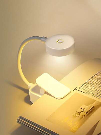 1pc 4-LED White Clip-On Eyecare Reading Lamp, Rechargeable Booklight Desk Lamp, 3-Color Temperature, Stepless Dimming, Mini Portable Clip-On Reading Light (Rechargeable)/Suitable For New Year And Christmas Gifts