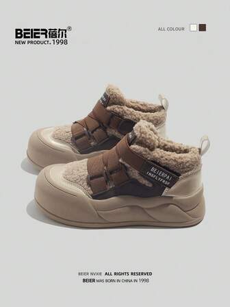  Botas de nieve BEIER 2025 para mujer, de suela gruesa, cálidas, cómodas y antideslizantes, de unicolor con cierre de gancho y bucle, para invierno