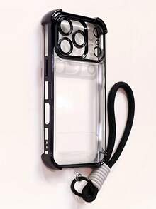 1pc Luxury Fashion Airbag Protective Camera Lens Film Sticker With Lanyard Phone Case Compatible With Apple 6/7/8/X/XS/XR/11/12/13/14/15/16/16E/17/17PM, Galaxy S22/23/24/25/S24 FE/S25 EDGE, A04/05/06/A14/A15/A16/A24/A25/A34, Redmi Note 7/8/9/10/11/12/13, Redmi 9/10/12/13C - Black - View 1