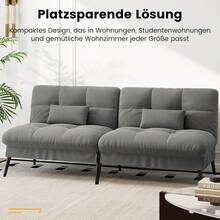 Sofa 3 Sitzer Sofa Schlafsofa mit Schlaffunktion, Überzug Futon Klappsofa, Bettcouch, Ecksofa, Couch, 5 verstellbare Winkel, Ideal für Wohnungen Wohnzimmer aus Stoff Grau - Grau - Übersicht 4