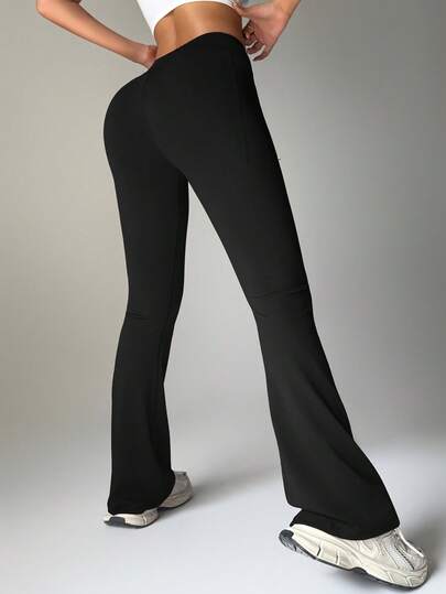 女士运动紧身裤，高腰收腹不透视运动裤，带口袋，女士运动服宽腰带