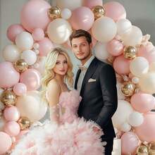131件粉色米色白色气球拱门套装，浅粉色、米色、沙色、白色、镀铬金色波波球，适用于订婚、婚礼、新娘送礼会、生日、公主派对装饰 - 彩色 - 查看 5