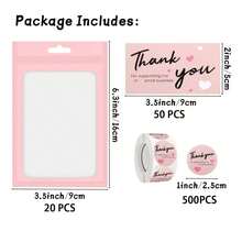 570PCS (20 Resealable Pouches + 500 Round Stickers + 50 Cards) Thank You Card & Sticker Set With Resealable Pouches-Elegant Pink-And-White Design, Premium Paper Stock, Perfect For Small Business Support, Online Retailers, Local Shops, And Business Owners. Business Thank You Cards, Retailer Appreciation Cards
