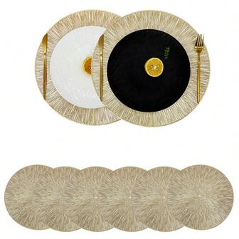 1/8pcs,PVC Place 15inch Mats And 3.9inch Coaster For Kitchen Table Indoor/Outdoor Washable Heat-Resistant Placemat Wipeable Dining Table Mats And Coaster For Camping, Festival, Wedding, Party