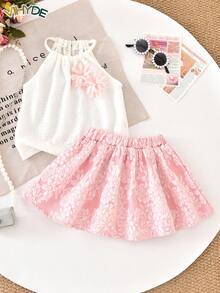 Vihyde 2pcs/Set Girls Summer Halter Ruffle Top & Floral Soft Pink & White Princess Dress - Baby Pink - View 2