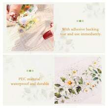 6Rolls Floral Washi Tape Set PET 40mm Wide Washi Sticker Junk Journaling Stickers Flower Scrapbook Stickers Vintage Washi Tapes Scrapbooking Supplies Decorative Tape Crafts, 6.6ft Long - Vine - View 6
