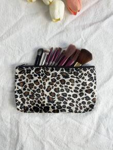 1pc/5pcs Leopard Print Makeup Bag, Waterproof Toiletry Bag, Minimalist Travel Cosmetic Storage Pouch