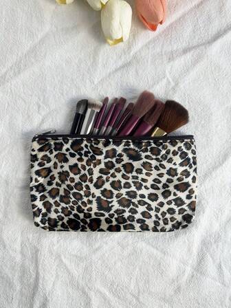 1pc/5pcs Leopard Print Makeup Bag, Waterproof Toiletry Bag, Minimalist Travel Cosmetic Storage Pouch