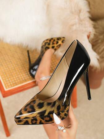 Escarpins noirs chics et sexy pour femmes, imprimé léopard, imperméables, à plateforme, bout pointu, pour soirée, vacances, polyvalents, super talons hauts