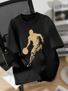 3件装篮球主题印花运动T恤，适合男孩休闲穿着，适合春夏穿着，篮球图案圆领短袖，青少年运动服 - 彩色 - 查看 4