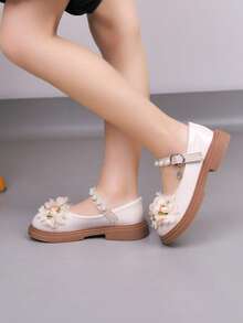 Sapatos de Princesa de Couro Envernizado para Meninas, Sapatos de Estudante de Estilo Inglês com Sola Macia, Sapatos Infantis para Primavera/Outono, Mocassins para Meninas - Bege - Visão 4