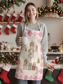 1 pieza Delantal sin mangas con estampado de flores - 100% poliéster, delantal de cocina duradero y fácil de limpiar para cocinar, hornear, limpieza del hogar, 68x55 cm, diseño de dibujos animados lindos con bolsillos verdes, delantal para hornear | Diseño alegre | Delantal duradero - Multicolor - Ver 4