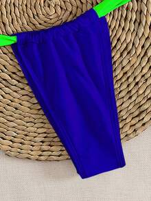 Bộ bikini tam giác siêu nhỏ màu trơn mới, kiểu dáng thanh lịch, buộc dây cổ, thích hợp cho mùa hè đi biển và du lịch. - xanh lam-xanh lục - Xem 6