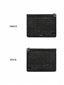 Givenchy Materiel PARFUMS Black Wristlet Pouch, Makeup Bag With All-Over Text Pattern And Silver-Tone Zipper Pull, Travel Cosmetic Case - Black - View 4