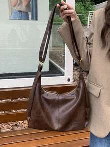 复古斜挎包，新款韩版时尚手提包，大容量单肩包，返校必备，教师节好礼，可定制字母图案，可重复使用，教师包，送给教育工作者的礼物，送给妈妈和伴娘的礼物，复古风包包，复古女包，街头风日系女包，新款时尚大容量女包 - 棕色 - 查看 3