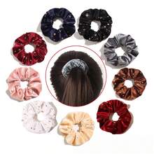Velvet Gold Star Hair Scrunchies, Flocked Gold Star Velvet Scrunchies, Autumn/Winter, Large Coil Hair Ties, Hair Accessories For Women ,Scrunchy Hair Ties