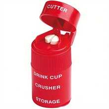 1/2 Pcs Red Color | 3-In-1 Pill Grinder & Storage, Manual Pill Crusher For Easy Grinding, Compact & Portable Design For Home Care And Travel, Eye-Catching Red Color! - Red - View 7