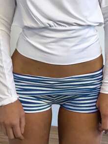 Womens Fold Over Yoga Shorts Dot/Stripe Low Rise Elastic Waist Y2k Lounge Shorts Foldover Cute Skinny Pajama Micro Bottoms Mini Shorts Sleepwear - 藍色 - 查看 2