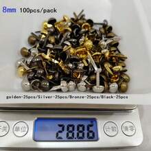 50/100个金属半球形圆形双脚铆钉，用于DIY手工制作皮革工艺包袋手提包底部保护