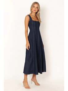 Women's High - Waisted Large - Swing Denim Dress, A Casual And Fashionable Sleeveless, Strapped And Gathered - Waist Long Dress With Side Zipper, Suitable For Spring, Summer And Autumn Seasons. - Rửa tối - Xem 5