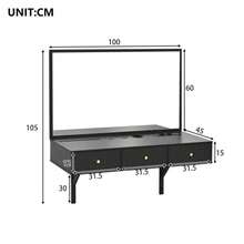 Wall-Mounted Vanity Table With Mirror, 3 Drawers And Power Outlets, Tablet/Card Slot, Drink Holder; Black 100*105*45 Cm (W*H*D) - Black - View 10