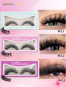 ARTSTAR 1 Pair 3D Mink Lashes Cat Eyelashes Fluffy Wispy Volume Lashes Natural Feathery Effect Lightweight Flexible Band Fake Lashes - Black - View 2