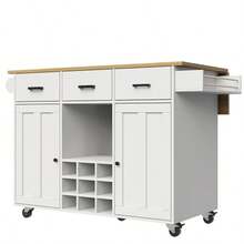 Dining Trolley, Kitchen Trolley, Removable Dining Trolley With Worktop, Towel Rack And Spice Rack, Adjustable Dividers, Buffet Cabinet, Kitchen Cabinets, Tabletop With Wood Grain, White - 白色 - 查看 8