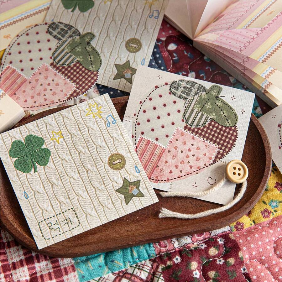 CANDY POETRY 90张/包复古布艺主题剪贴簿纸，无粘性DIY装饰材料，节日礼物，手工拼贴用品，个性化剪贴簿规划，创意学校文具 - 粉色 - 查看 1