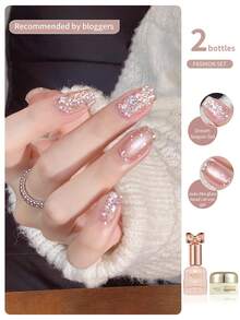 annies 2瓶冬季闪光粉梦亮片凝胶指甲油，UV浸泡多功能宇润玻璃珠猫眼光疗凝胶美甲套装 - 彩色 - 查看 7